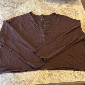 Aerie Brown Long Sleeve Tee Henley Style